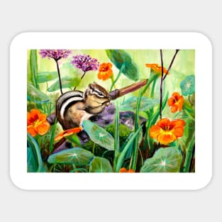 Chipmunk and Nasturtiums Sticker